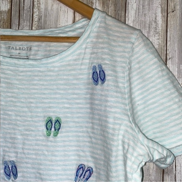 Talbots Blue Striped Embroidered Flip Flop Tee - Picture 2 of 3